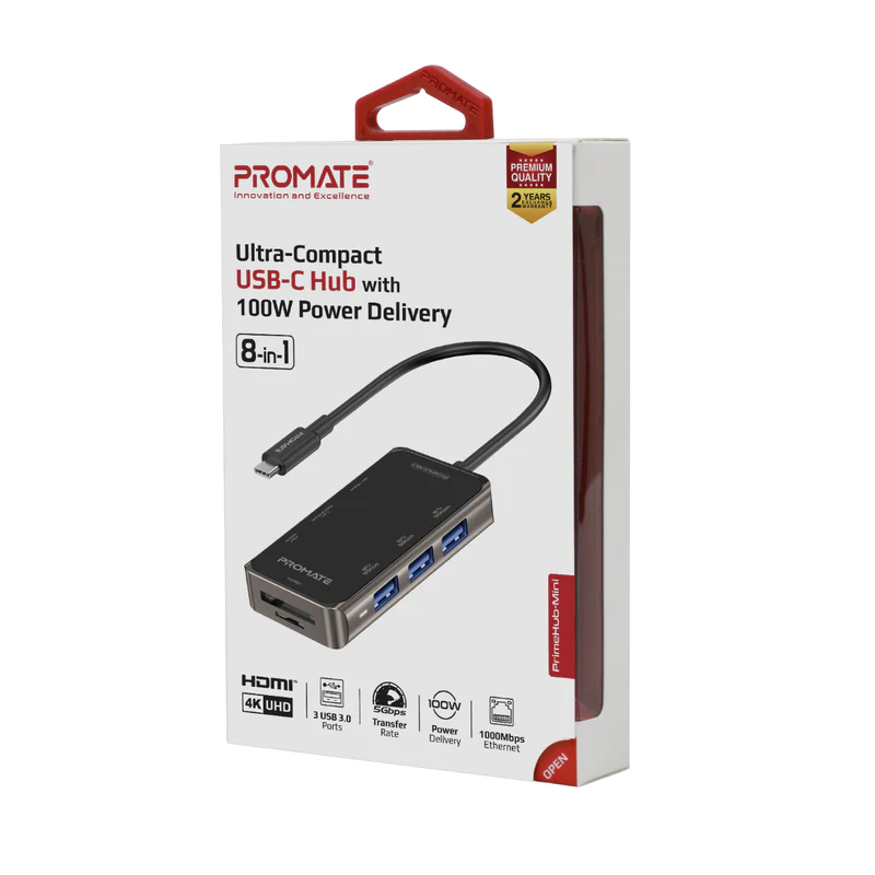 Promate PrimeHub-Mini Ultra-Compact USB-C Hub with 100W Power Delivery Promate PrimeHub-Mini Ultra-Compact USB-C Hub with 100W Power Delivery